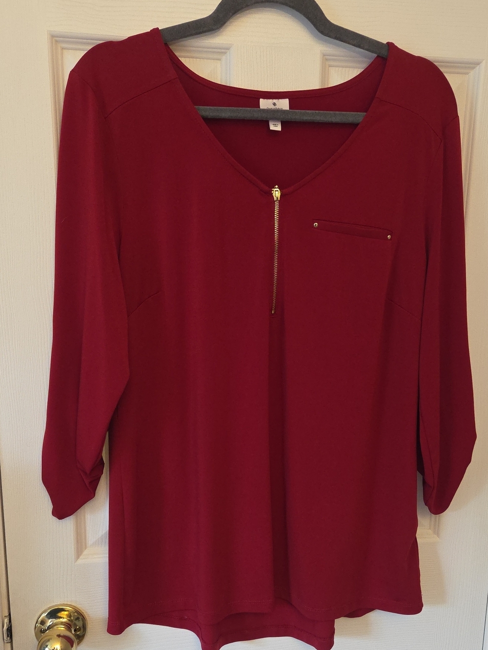 Dress Barn Burgundy Long-Sleeve V-Neck Top with Zip